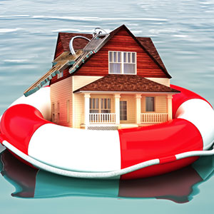 Options to Avoid Foreclosure image of house floating in water on a life preserver ring